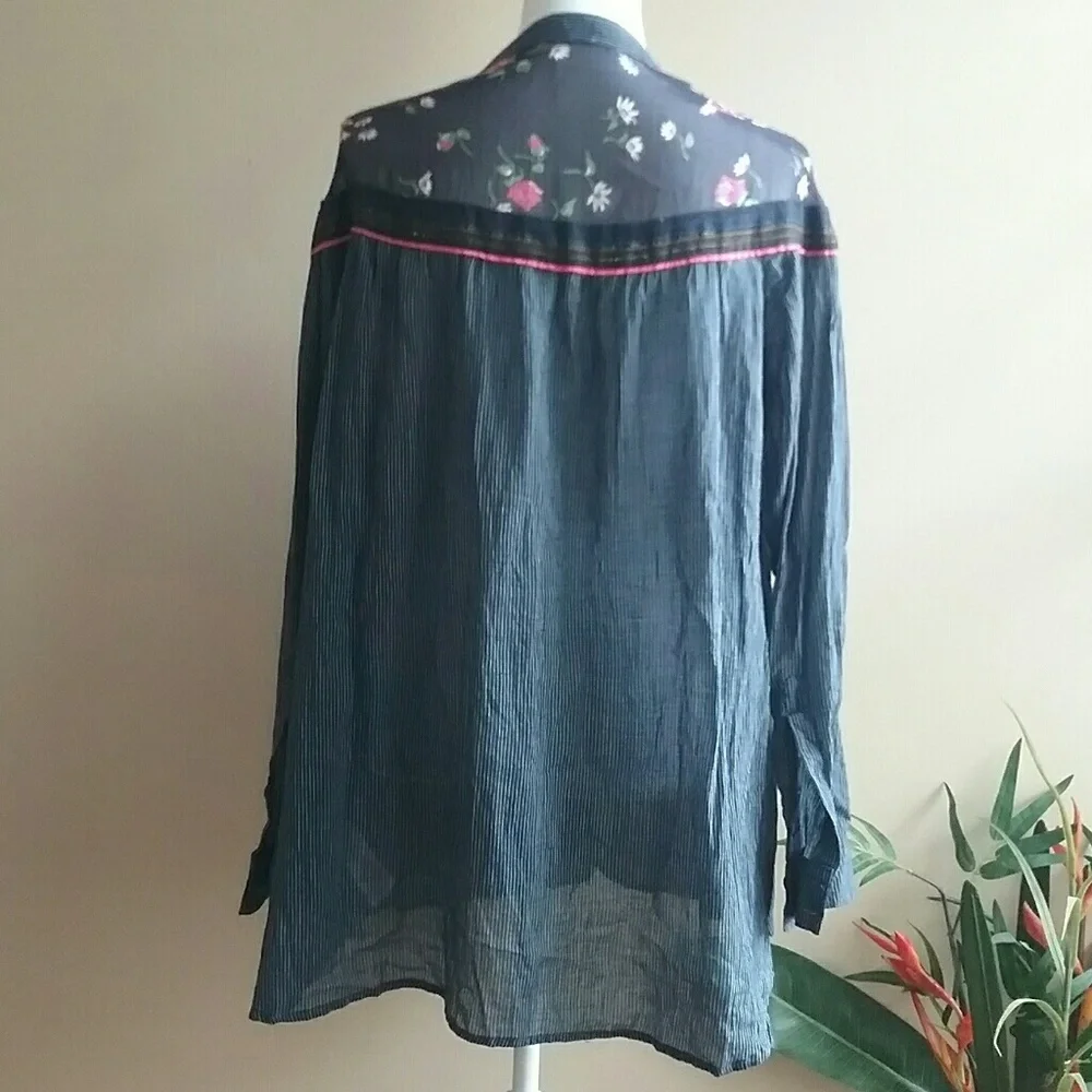 🆕Free People Floral Accent Blue Cotton Top - Picture 5 of 7